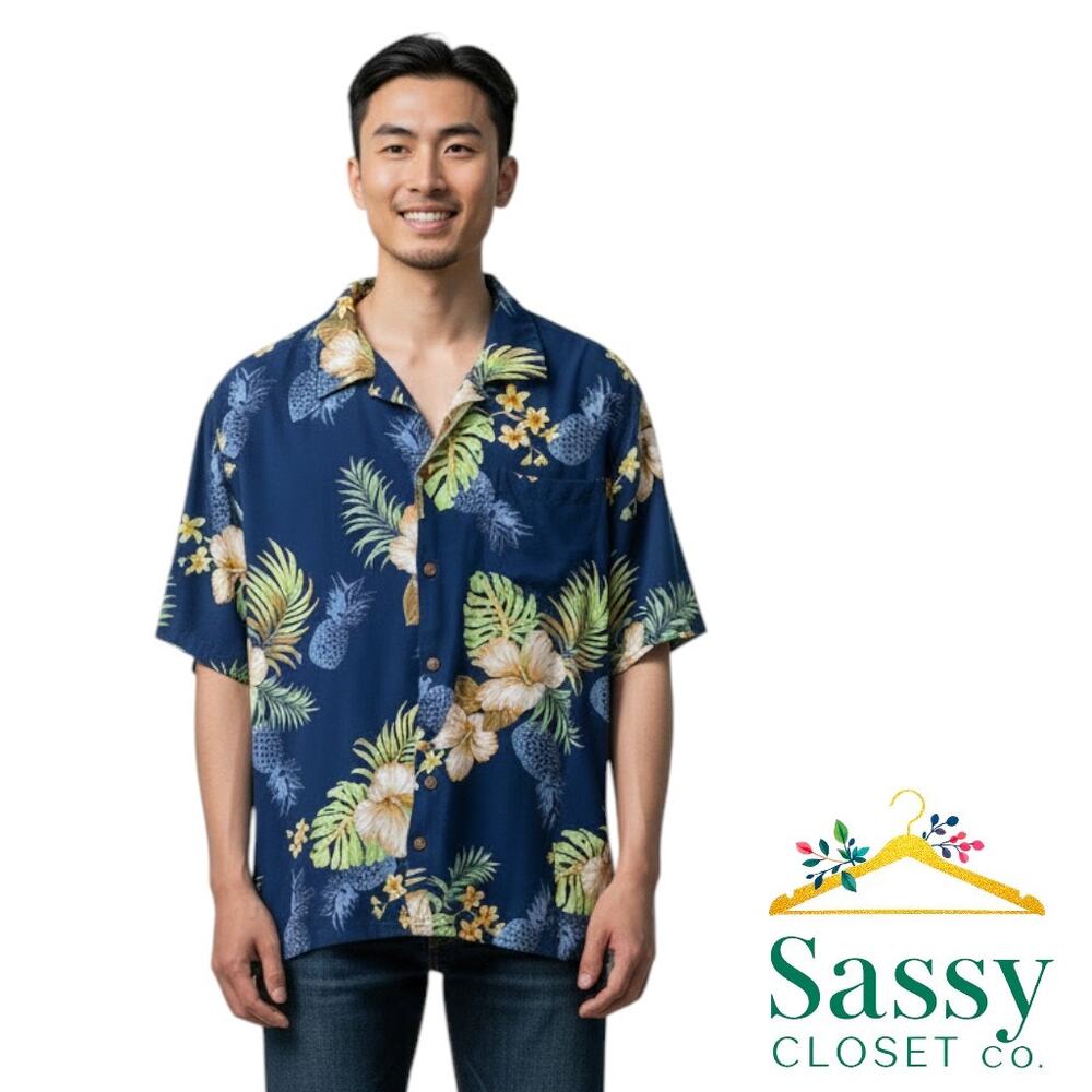 HAWAII HANGOVER Floral Short Sleeve Rayon Shirt Men's XL EUC
